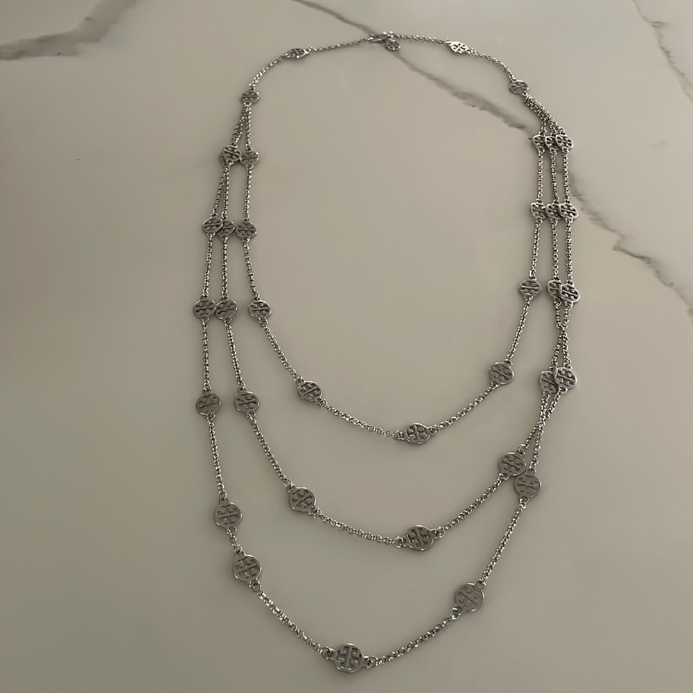 Tory Burch Silver Plated Triple chain Necklace